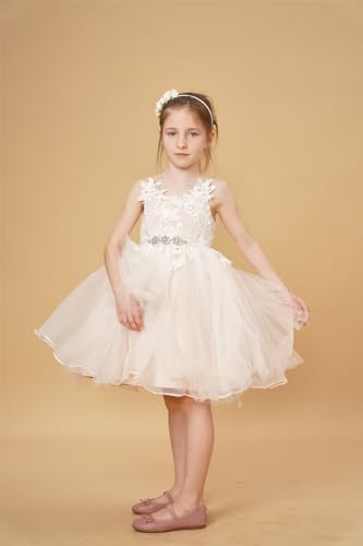 Lace Flower Girls Dress for Wedding Tulle Knee-Length Dresses Kids Princess Party Prom Gown3