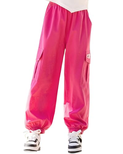 Image of Girls Cargo Pants Elastic Waist Jogger Pants Loose Trousers with Pockets Sweatpants for Kids 4-14Years