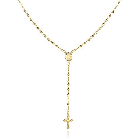 Barzel 18K Gold Plated Virgin Mary Rosary Bead Cross Necklace - Made In Brazil (18 Inches) Cover