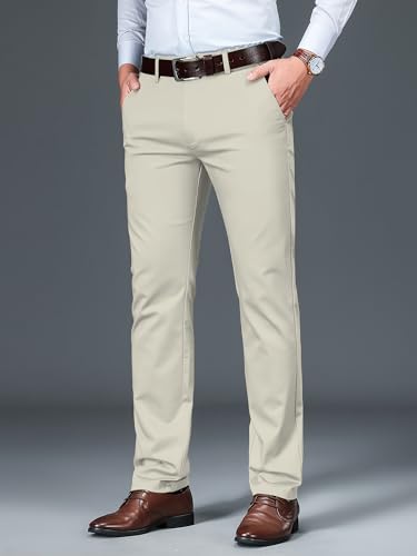 Image of AVANOVA Men's Light Grey Solid Trousers Light Business Style Slightly Stretch Straight Leg Pants for Outdoor Casual Daily (Trouser 127)