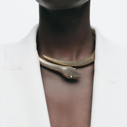 Doubnine Vintage Snake Choker Necklace, Gold-Tone Metal, Crystal Detail2