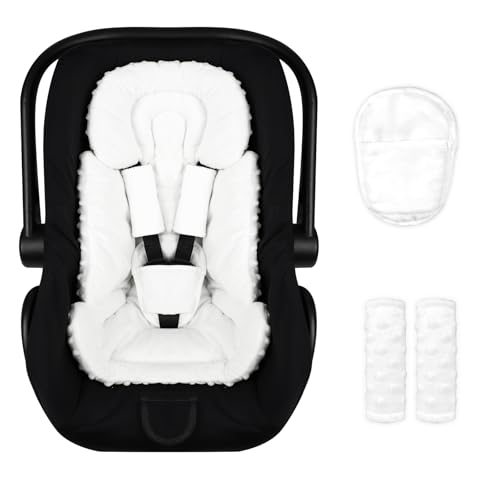Image of Infant Car Seat Insert Boy Girl, 3 in 1 Newborn Carseat Insert with Strap Pads, Car Seat Head Support for Baby Strollers, Swings, and Bouncers, Comfortable and Machine Washable, White