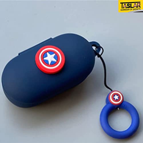 Image of TASLAR Anti-Fall Earphone Case Captain America Design Silicone Protective Cover Shell Accessories with Ring Lanyard Tide Compatible with Oneplus Buds Z2, (Blue) (ONLY CASE Cover)
