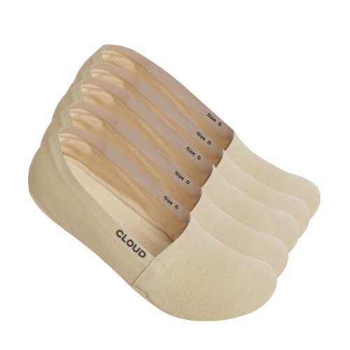 Cloud Organic Terry No Show Socks Non Slip Loafer Sneaker Flats Boat Shoe Invisible Low Cut Cotton Socks For Men and Women Organic Beige_5Pack