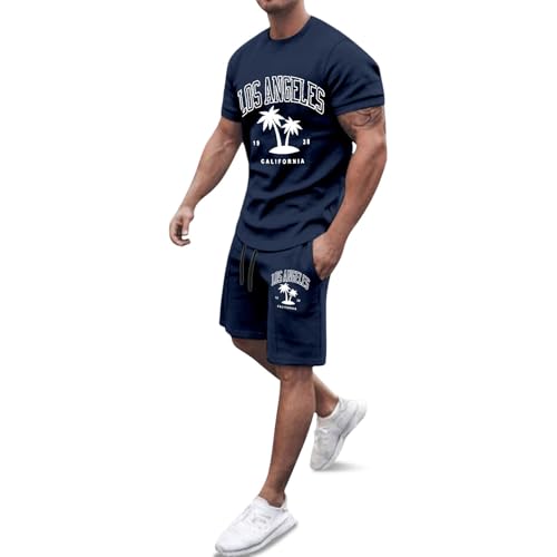Trainingsanzug Herren Kurz Set, Zweiteiler Herren Sommer Outfit Shorts Und T-Shirt Freizeitanzug Modern Traningsanzuganzug Jogginganzug 2 Teiler Kurzer Tracksuit Baggy Y2k Sportsachen Fitness Set