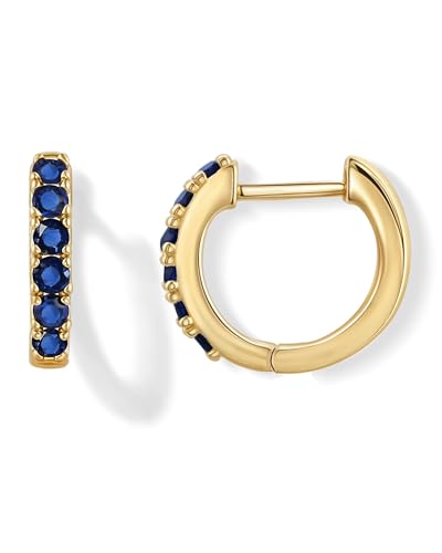 Tiny Blue Sapphire Gold Huggie Earrings for Women, Hypoallergenic 14K Gold Plated Small Blue Cubic Zirconia Hoop Earrings Cuff for Women Jewelry Gifts
