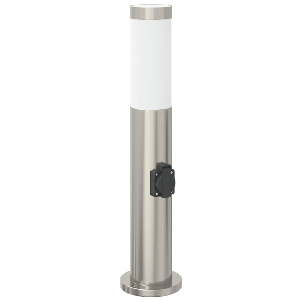 Lampa słupkowa ze stali nierdzewnej ze zintegrowanym gniazdkiem o wysokości 50 cm, stopień ochrony IP44, do użytku na zewnątrz, taras, ścieżki ogrodowe, oświetlenie i oświetlenie