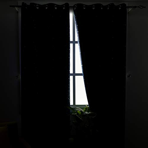 Image of BGment Kids Blackout Curtains for Bedroom - Grommet Thermal Insulated Silver Star Print Room Darkening Curtains for Living Room, Set of 2 Panels (38 x 54 Inch, Navy Blue)