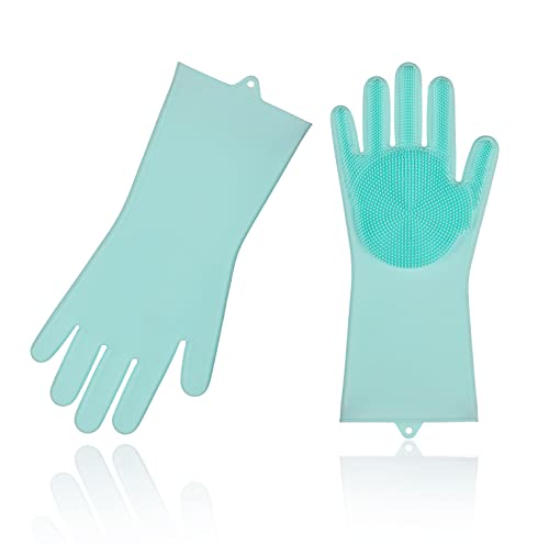 Vgo... Vgo 1-Pair Dishwashing Cleaning Sponge Gloves Reusable Silicone Brush Scrubber Gloves Heat Resistant (Size L, Pink Blue, Si2142) #TOP2