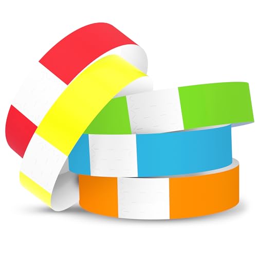 500 WristCo 5 Color Variety Pack Paper Plastic Wristbands for Events - Premium Water-Proof Tear Resistant Paper Bracelets ID Wrist Bands for Concerts Festivals Admission Party Identification