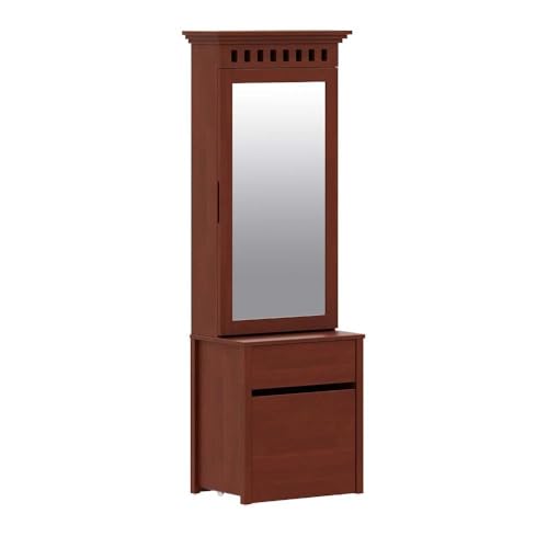 Image of Wakefit Dressing Mirror | 3 Years Warranty | Wardrobe with Storage and Mirror (Devore, Solid Wood - Golden Brown)