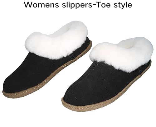 Women's fuzzy Slippers Suede leather Sheepskin Collar Wool Blend Lining Memory Foam House Shoes for women - bedroom Indoor and Outdoor Warm Loafer Slipper3