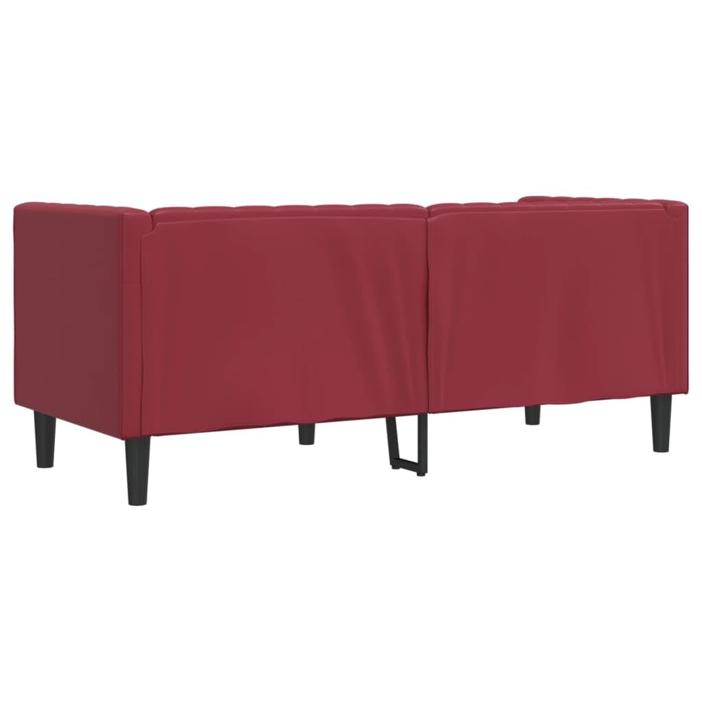 Comoda poltrona Chesterfield in similpelle vinaccia, con classica cucitura a bottoni e forma imbottita per una comoda seduta a 2 posti