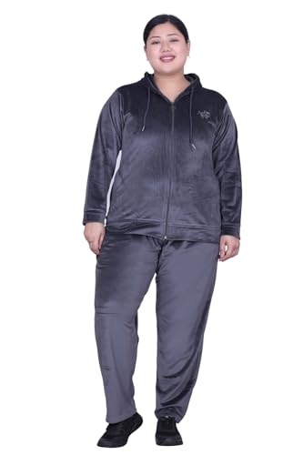 Image of CUPID Regular Fit Velvet Track Suit for Woman, Winter Wear Velvet Night Suit Set with Pockets for Sports, Night, Jogging, Daily Gym Wear L to 5XL