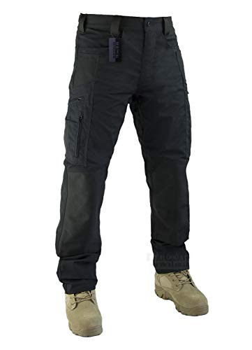 Survival Tactical Gear Lightweight Men’s Ripstop Pants Outdoor Military Camo Cargo Trousers for Camping Hiking (Black, L)