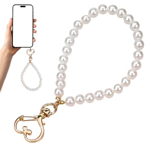 GNALIA Cordon Téléphone Portable Bijoux, 1 Pièce Blanc Et Or, Chaîne Élégante Pour Smartphone, Taille Standard