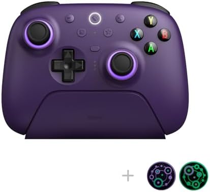 8Bitdo Ultimate 2 Wireless Gaming Controller with TMR Joysticks, Switchable Hall Effect/Tactile Triggers, Motion Control, 8Speed Wireless Tech, Charging Dock, RGB Fire Ring for PC & Android - Purper - Görsel 2