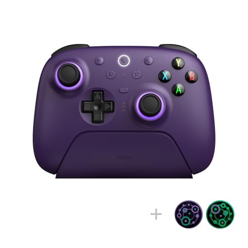 8Bitdo Ultimate 2 Wireless Gaming Controller with TMR Joysticks, Switchable Hall Effect/Tactile Triggers, Motion Control, 8Speed Wireless Tech, Charging Dock, RGB Fire Ring for PC & Android - Purper