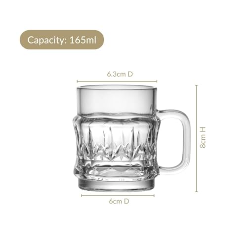Image of Nestasia Transparent Glass Tea Cups Set of 6 (165ml Each) - Dishwasher Safe & 100% Food Safe Coffee Cups with Handle for Coffee, Tea, Hot & Cold Beverages | Vintage Cut Texture Design