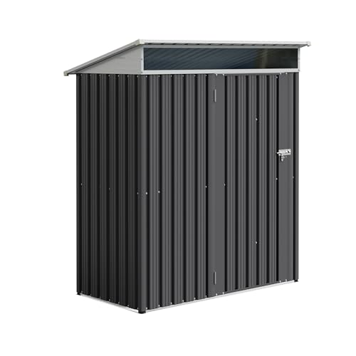 Image of JY QAQA 5x3 FT Outdoor Garden Storage Shed, Waterproof Metal Garden Sheds with Window and Lockable Double Door, Weather Resistant Steel Tool Storage House Shed for Patio, Lawn Dark Gray