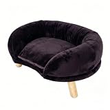 TOUSUNCO Katzensofa aus Polyester, Ergonomische Katzenbett mit hoher Umrandung, rutschfeste Haustierliege für mittlere Katzen im Wohnzimmer (Brown)
