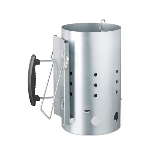 Relaxdays XL Anzündkamin, aus Stahl, Grillkohleanzünder für BBQ, Kamin, Grills, HxD: 30 x 19 cm, Grillstarter, Silber