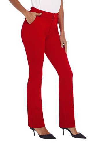 iChosy Women's Ease into Comfort Barely Bootcut Stretch Dress Pants Red 12 Tall