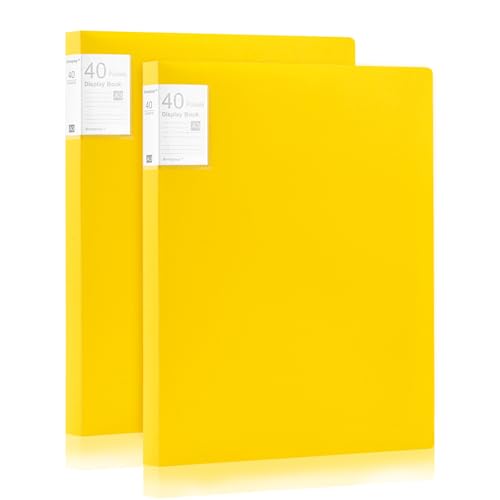 Srvnpioy 2 Stück A3 Päsentationsdisplay Buch, Sichtbuch in A3 Format, Mit 40 Klarsichthüllen für 80 Blatt, für Kunstwerke, Urkunden, Portfolio, Gelb