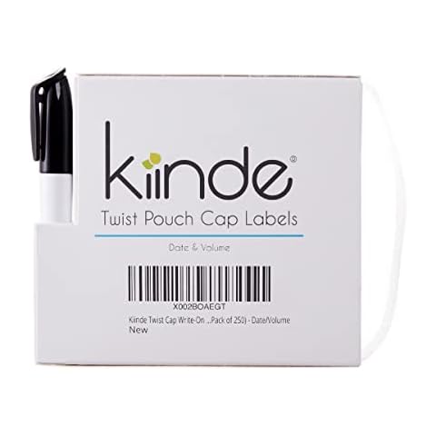 Kiinde Twist Cap Single-Use Write-On Labels for Breast Milk and Baby Food Storage Pouches (Pack of 250) - Includes Label Dispenser with Marker and Marker Holder - Date/Volume Cover