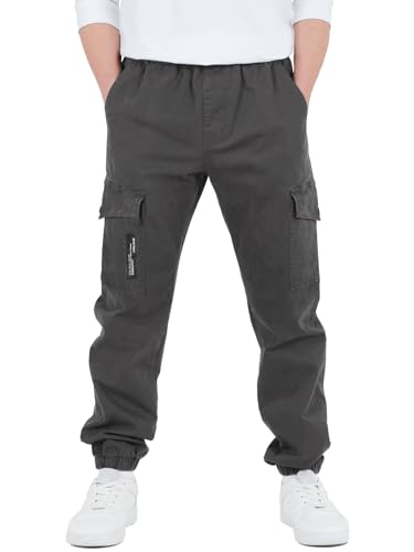 CAMLAKEE Boys Trousers Cargo Pants Kids School Jogging Bottoms Casual Streewear with Elastic Cuffs Grey UK:12-13 Years (manufacturers's Size: 160)