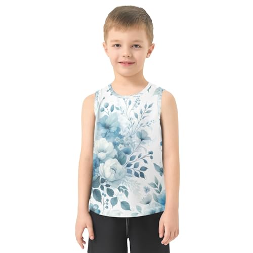 susiyo Chinoiserie Light Blue Flowers Boys Sleeveless Tank Top Girls Athletic T Shirt2