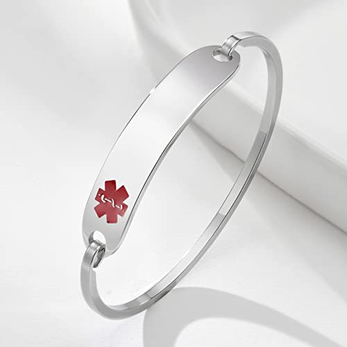 MEALGUET Medical ID Bracelet for Women : Stainless Steel Medical Alert Bangle Bracelet with Free Engraving3