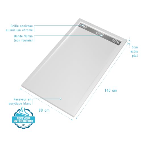 Plato lineal acrílico blanco 140 x 80 x 5 cm para ducha rectangular empotrada 5