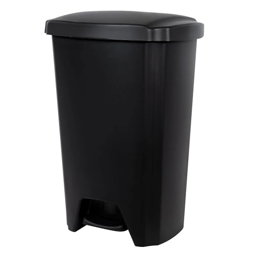 Caneca de basura plástica con pedal negra de 12.1 gal