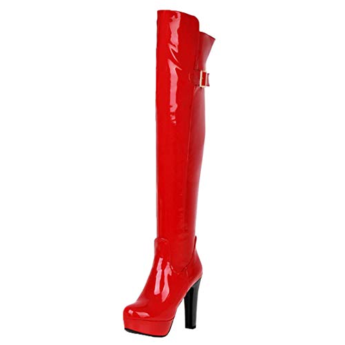 MISSUIT Damen Lack Overkneestiefel High Heels Blockabsatz Boots...