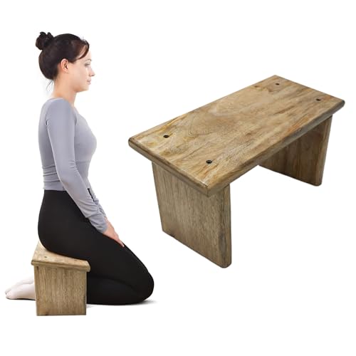 Image of Natural Wood Folding Meditation Bench - Kneeling Stool, Seiza Chair, Foldable Wooden Stool for Yoga, Prayer, and Meditation, Mango Wood