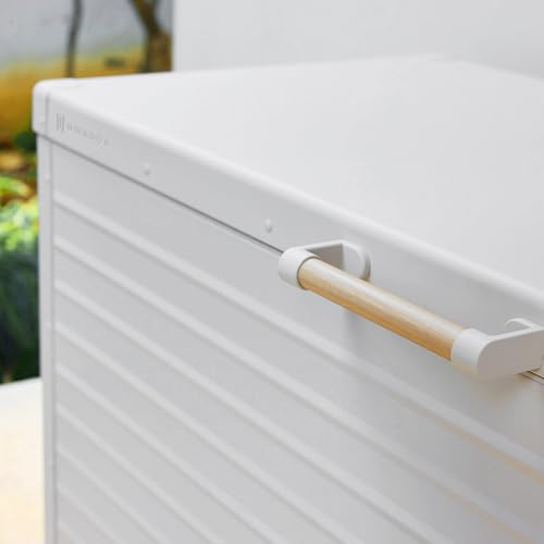 Image of MIRADOR 175 Gallon Outdoor Storage Box with Wheels & Soft-Close Lid, Waterproof Metal Deck Box for Patio Cushions, Garden Tools & Pool Accessories, Latte