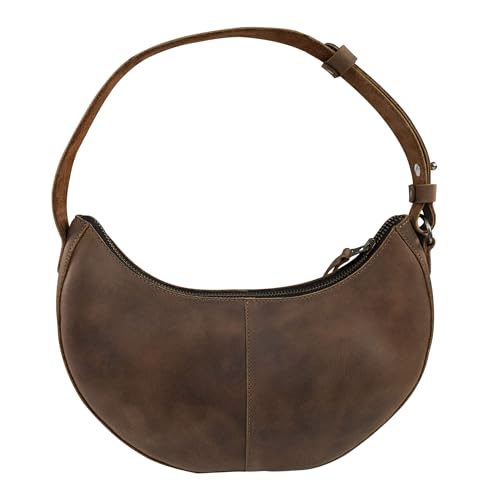 Heather's, Rounded Purse for Women, Waning Crescent Moon Shape Bag, Handbag, Shoulder Bag, Full Grain Leather, Handmade, Bourbon Brown4