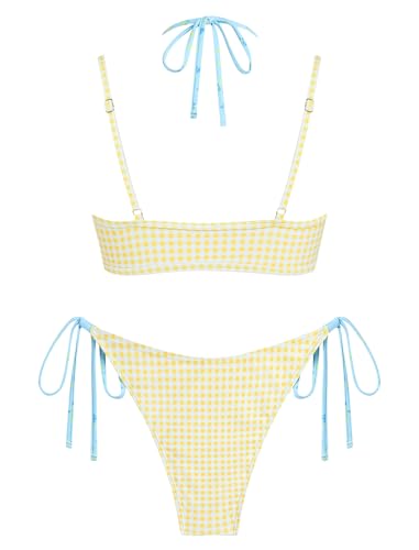 Image of ZAFUL Women's Polka Dot Bikini Set Double Layer Halter Swimsuit Colorblock Side Tie 2 Piece Bathing Suit