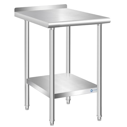 KUARBARR Stainless Steel Table 24 x 18 Inch with Backsplash, Commercial NSF SS Kitchen Prep Table Metal Table for Restaurant Garage Warehouse