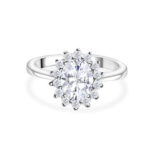 Image of Ornate Jewels 925 Sterling Silver American Diamond Halo Ring for Womens and Girls | With Certificate of Authenticity and 925 Stamp | Life-time Warranty*