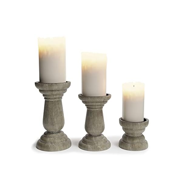 Barnyard Designs Pillar Candle Holder for Pillar Candles, Small Wooden Candlestick Holders, Farmhouse Candle Holders for Table Centerpiece, Rustic Candle Holder Set of 3, (4", 6", 8"), Grey Barnyard Designs Pillar Candle Holder for Pillar Candles, Small Wooden Candlestick Holders, Farmhouse Candle Holders for Table Centerpiece, Rustic Candle Holder Set of 3, (4", 6", 8"), Grey