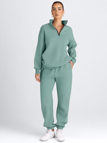 Image of AUTOMET Women's Sweatsuits 2 Piece Outfits Lounge Sets | Cozy Airport Outfits,Casual Sweat Sets for Fall and Winter,Half Zip Pullover and Baggy Sweatpants with Pockets