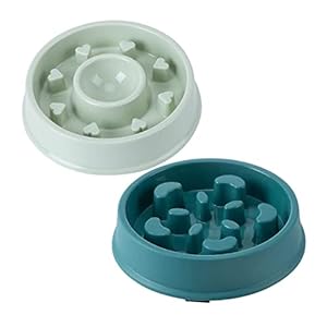 Hesheng 2 Pack Slow Feeder Dog Bowl Puppy Slow feeding bowl Interactive Feeder Pet Bloat Stop Dog Bowl Non-Slip Healthy Eating Bowl for Small Medium Large Dogs(Heart-Green +Moon dark green)
