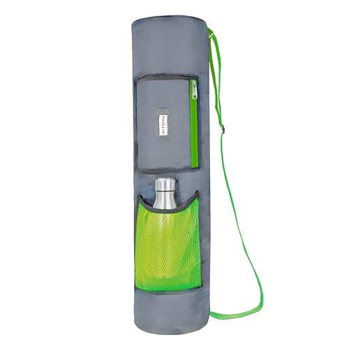 Image of Yoga Mat Cover Bag with Adjustable Shoulder Strap Waterproof Yoga Mats Carry Bags fit for 4mm to 8 mm Yoga Mat for Women and Men Zipper Mats Bag's for Meditation Mat (Grey Neon)