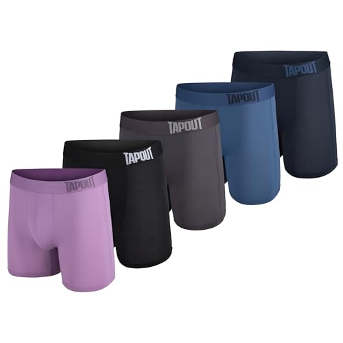 TAPOUT Mens Boxer Briefs 5 Pack Nylon Mesh Performance Workout Underwear/FLY-LESS Support Providing Enhance Support