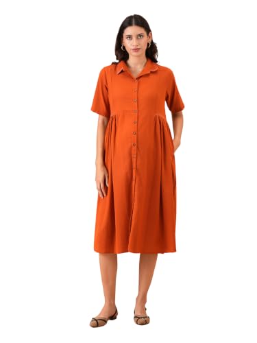 Image of The Mom Store Maternity & Nursing Midi Dress for Women | Pregnancy & Postpartum Wear | Cotton Flex Dress for New Mom | Trendy Stylish Comfortable Feeding Dress for Womens | Causal Office Formal Wear