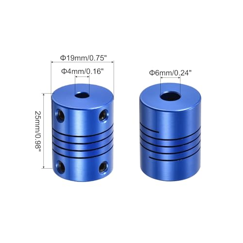 QUARKZMAN 2 Stück 4mm bis 6mm Aluminiumlegierung Wellenkupplung L25xD18 Flexibler Kuppler mit Schrauben für Encoder und Motoren, Blau
