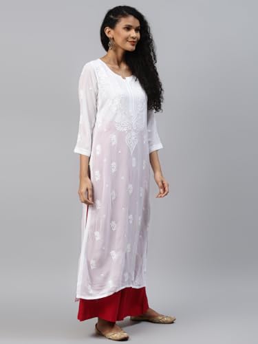 Image of Ada Hand Embroidered Lucknowi Chikankari Viscose Georgette Kurta Kurti for Women A411185
