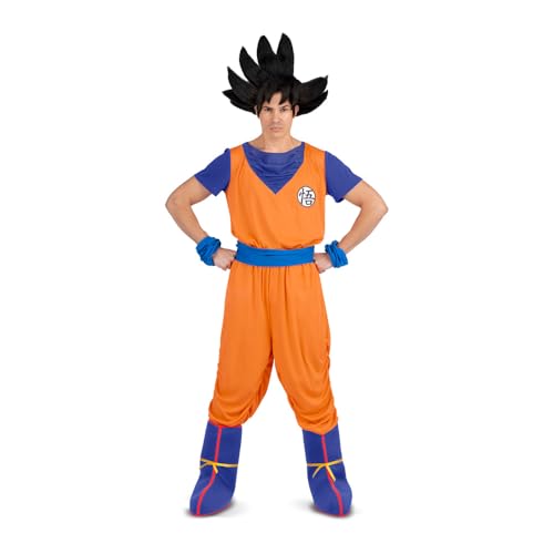 VIVING Disfraz Goku XL (Camiseta, fajín, pantalón, cubrebotas, y brazaletes), ajedrez, Color Naranja, Estandar (230315)